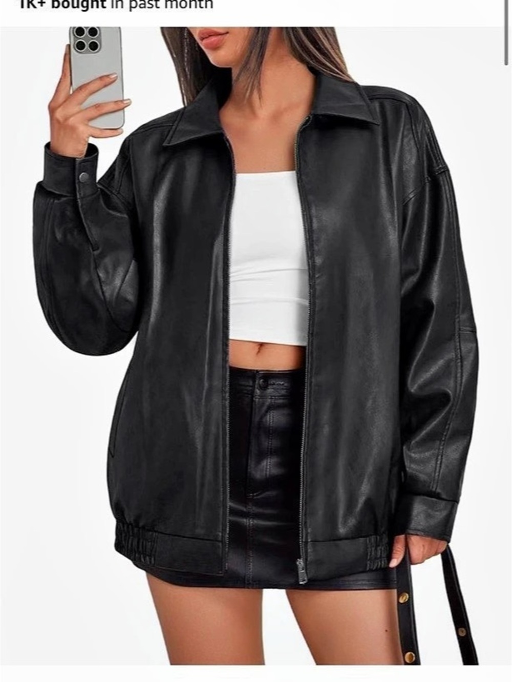 Trendy Queen Womens Oversized Leather Jacket Moto Bomber Coat